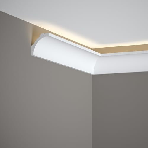 Mardom Decor MD210 - Moldura de techo blanca - Moldura de estuco robusta - Oculta eficazmente cables e instalaciones domésticas - Plástico PolyForce duradero - Resistente y duradero - 200 x 5 x 5 cm