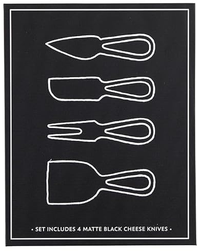 Santa Barbara Design Studio Cheese Knives Gift Set White & Black Cardboard Book Gifts, 4-Pieces, Matte Black