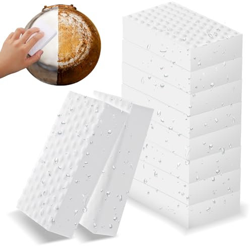 COMNICO Confezione da 10 gomme magiche in spugna di melammina, resistenti spazzole in schiuma di melammina, potenti stracci per la pulizia delle macchie, spugnette abrasive per cucina, piatti, bagno,