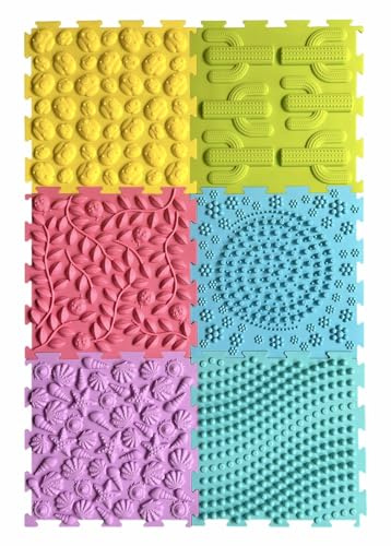 6 Pièces Dalles Sensorielles d'Exploration Multisensorielle - Tapis de Sol et de Massage pour Enfants Autistes - Puzzle Bebe Jouets Tactiles Orthopédique