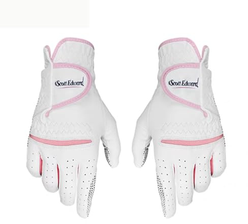 Scott Edward 1 Pair Leather Women's Golf Gloves Both Hand or 2 Pack Left Right Hand, Ladies Sports Gloves, Non-slip Wear-resistant Gloves, Breathable, Soft, Enhanced Grip And Comfort (Pink)