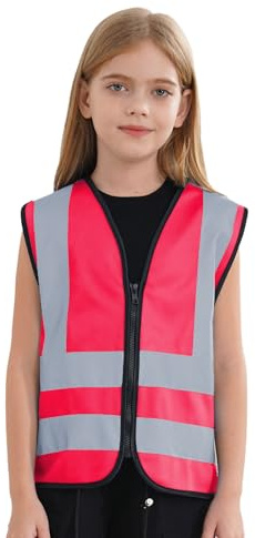 TTAO Warnweste für Kinder mit Reißverschluss Hergestellt mit reflektierendem Material Sicherheitsweste WarnschutzWeste In 6 Farben Größen 3-12 Jahre Rosa 4-6 Jahre