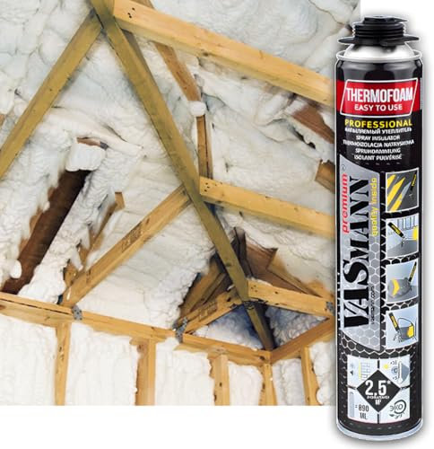 VASmann Sprühdämmung / Sprühisolierung Dachdämmung 1Dose-890ml Kellerdeckendämmung Zwischensparrendämmung Wärmedämmung EPS / XPS Dämmung Sprühdämmung
