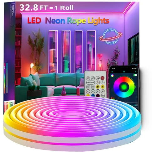 httpsmp 12M RGB Neon LED Strip Lights, Musik Sync, 24V Flexible Streifen mit App/Fernbedienung anwendbar auf Schlafzimmer, Raum & Außendekoration