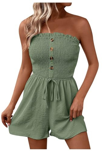 Summer Overalls Jumpsuits Women UK Dungarees Shorts Elegant Bandeau Romper Sleeveless Work Clothing Solid Ladies Strapless Trouser Suit Adjustable Waist Sexy Backless Going Out Overalls Shorts