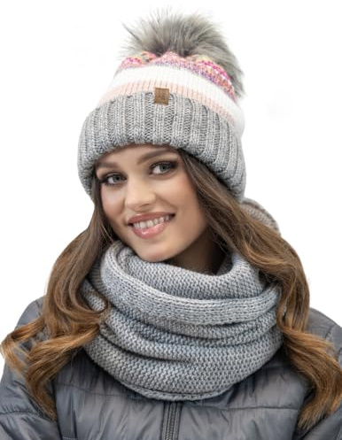 VIVISENCE Winter Mütze Mit Bommel Für Damen Aus Wärmendem Garn Mit Antistatischer Wirkung Bommelmütze Aus Weichem Innenfutter Perfekte Passform Für Kalte Wintertage Modell 7099