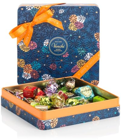 Venchi - Caja Regalo Lata Maxi Murrine con Chocolates Surtidos, Chocolate con Leche, Chocolate Negro, Chocolate Blanco, Pistacho, 419 Gr, Sin Gluten, Sin Colorantes, Sin Conservantes, Idea de Regalo
