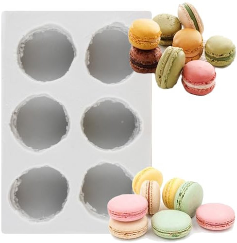 MINFEIDMS 6-Cavity 3D Macaroon Silicone Mould Macaron Hamburger Baking Moulds for Cake Decorating Cupcake Topper Chocolate Gum Paste Candy Polymer Clay