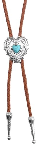 Elegante schwarze Bolo-Krawatte mit Herz-Anhänger Kuh-Krawatte Western-Krawatte