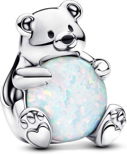 PANDORA Moments Eisbär Charm aus Sterling Silber mit synthetischer Opal, Kompatibel Moments Armbänder, 793589C01