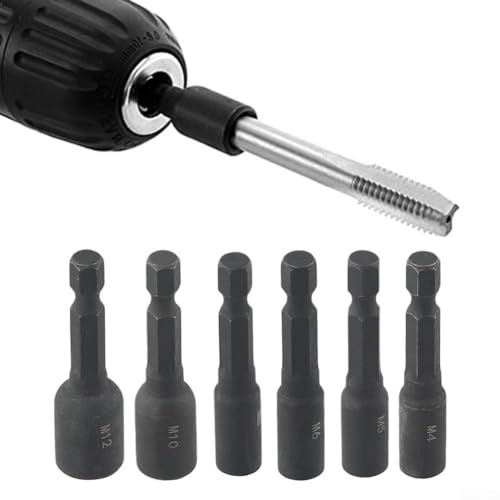 Besttoolifes 6 Stück Windeisen Steckschlüssel-Set, 1/4 Zoll Sechskantschaft Legierung Stahl Maschinengewinde Gewindebohrer Stecknuss Adapter Air Driver Steckschlüssel Zubehör - M4 / M5 / M6 / M8 / M10