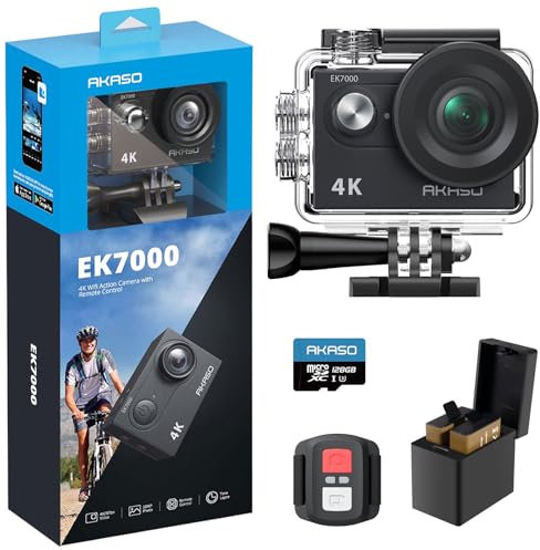 AKASO EK7000 4K30FPS Action Camera with 128GB microSDXC Memory Card - 20MP Ultra HD 170 Degree Wide Angle Waterproof Underwater Camera with Accessory Kit