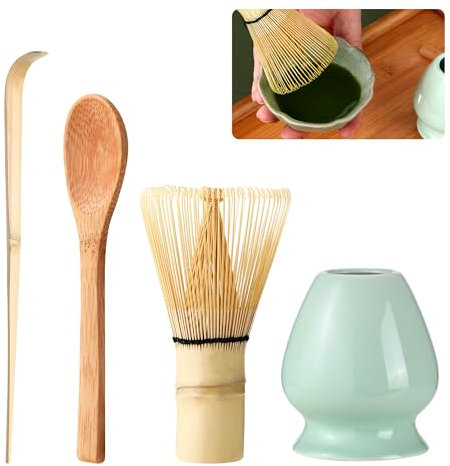 4 Piezas Batidor Bambu te Matcha,Batidor de Matcha,Accesorio para la Ceremonia Japonesa del Matcha,Herramientas Tradicionales de Fabricación de té, Utensilios de té Ideales (Verde)