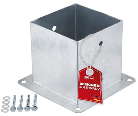 SOTECH Bodenanker zum Aufschrauben vierkant 140 x 140 mm 152 mm Höhe | Stahl feuerverzinkt Bodenhülse für Vierkantholz - optimal für Garten oder Terrasse