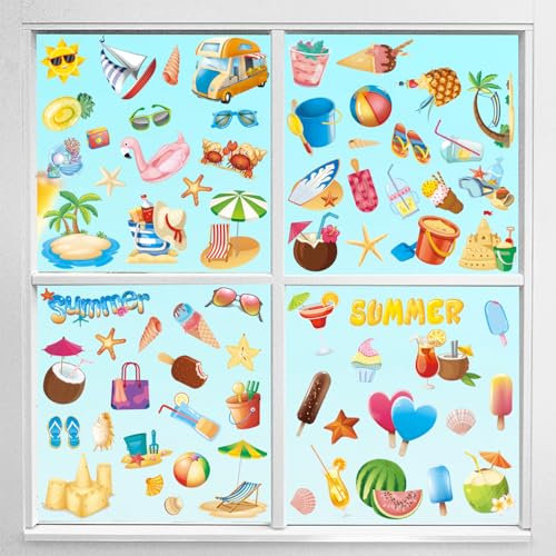 9 Blatt Fensterbilder Fensterdeko Sommer Strand Fensteraufkleber Wiederverwendbare Fensterbilder Sommer Deko Selbstklebend Vogel Fenstersticker Fensterfolie Wiederverwendbar