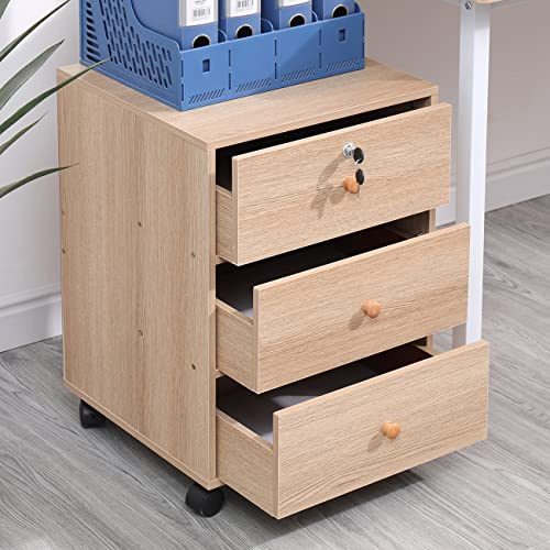 BonChoice 3 Drawers Mobile File Cabinets Pedestal Office Filing Cabinet with Rolling Casters, Wood Under Desk Storage Cabinet for A4 Paper (#2 Walnut)
