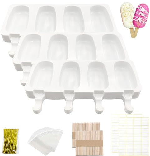 Gxlaihly 3 Pezzi Stampi per Gelato,Stampi per Ghiaccioli,Silicone Stampi per Gelato,Ghiaccioli Gelato Stampo Senza BPA,con 100 sacche di imballaggio,100 sacchetti in OPP,100 legamenti,100 adesivi