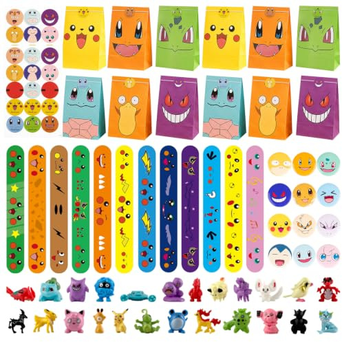 60 Stück Party-Mitgebsel, Mini-Figuren,Geschenktüten, Armbänder Abzeichen | Inkl. 24 Mini-Figuren, 12 Geschenktüten, 12 Armbänder & 12 Abzeichen – bunte Geburtstagsgeschenke & Spielzeug