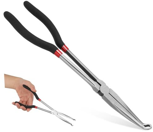 Long Reach Needle Nose Pliers with Bent Head Steel O Shaped