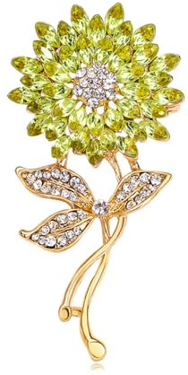 Broche Fleur Tournesol Strass Pour Femme Or Doré Pétales à Feuilles Cristaux Élégants Accessoire Pour Robe Veste Ou Chapeau Cadeau Mariage Saint-Valentin Ou Anniversaire Bijou Fantaisie (Vert)