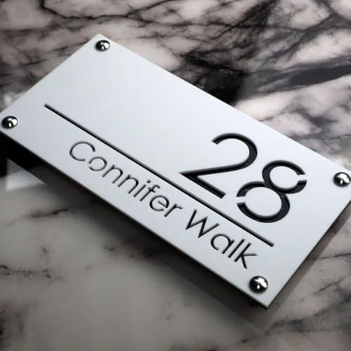 SHENGBEIDZ Números De Casa Personalizados For Exteriores, Placa De Dirección Personalizada, Placa Moderna con Números De Dirección For Jardín, Patio Y Hogar(White Black)