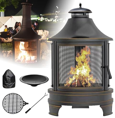 Braciere da esterno, 2 in 1, camino a legna con porta parascintille e attizzatoio per giardino, cortile, barbecue, braciere antiruggine