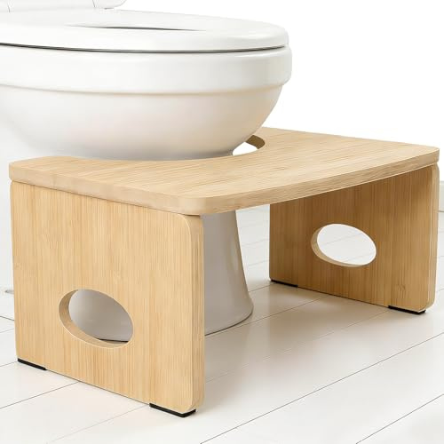 Sgabello da toilette in bambù pieghevole, Sgabello WC Pieghevole in Bambù, gradini in legno fisiologico, piedi per naturale per salute del colon, costipazione e emorroidi, Adatto ad Adulti e Bambini