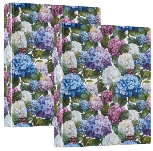 Lot de 2 classeurs A4 avec 200 feuilles pour enfants, fournitures scolaires, femmes, hommes et bureau Motif hortensias violets