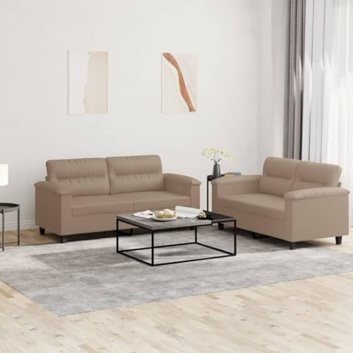 WHOPBXGAD 2-Piece Sofa Set with Cushions Synthetic Leather Cappuccino Color Living Room Furniture Comfortable Seating for Home Lounge TV Watching