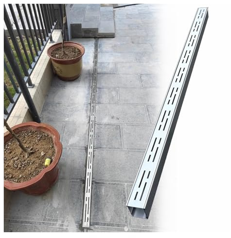 Canaleta desague con rejilla, Kit de canaletas de drenaje y rejilla de 2 pulgadas, de 1, 1,5 y 2 m de largo para entrada de vehículos, piscina, terraza, canaletas, cubierta de alcantarillado, desagüe