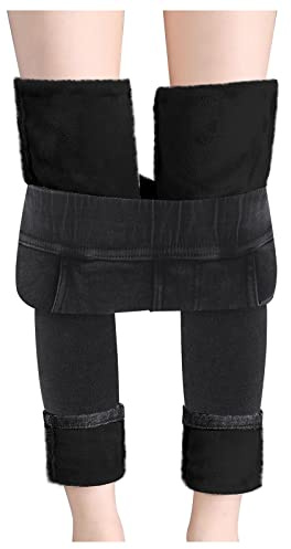 Termojeans dam stora storlekar – vinterleggings dam fodrade strumpbyxor hög midja jeansbyxor varma fleecebyxor skinny denimbyxor slim fit pennjeans elasrtisk midja fritidsbyxor, b, XL