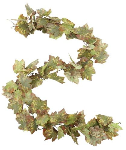 DAMSICO 6.56ft 1pcs Artificial Grape Leaf Garland, Autumn Artificial Fake Grapes Vines, Hanging Plant Grape Vines Decor for Home Wedding Party, Garland Decoration, Photo Wall Display