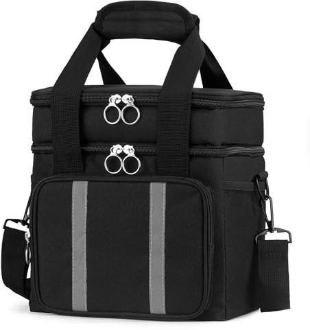 Sac Isotherme Repas Double Compartiment, Glacière Souple Isotherme 12.5L avec Bandoulière Renforcée, Lunch Bag Isotherme Imperméable pour Travail, Pique-Nique et Voyage, Pro Noir