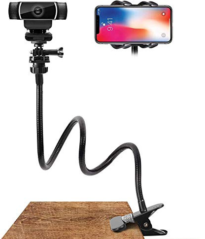 Tyenaza Webcam-Ständer, Telefonhalter, mit universellen 1/4-Zoll-Schrauben, Flexibler Arm, 360-Grad-Schwanenhals-Halterung für Schreibtisch, Bett und Handy