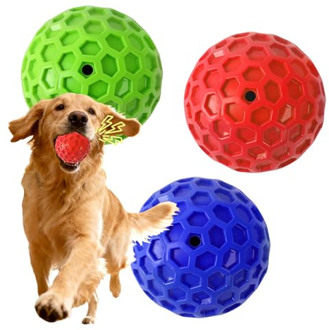 MOTIBACK 3er-Pack Quietschbälle für Hunde – Robuste Kauspielzeuge mit Quietscher (Rot, Grün, Blau), 5,5 cm Durchmesser, Zahnreinigungs-Bälle gegen Langeweile für kleine bis große Hunde