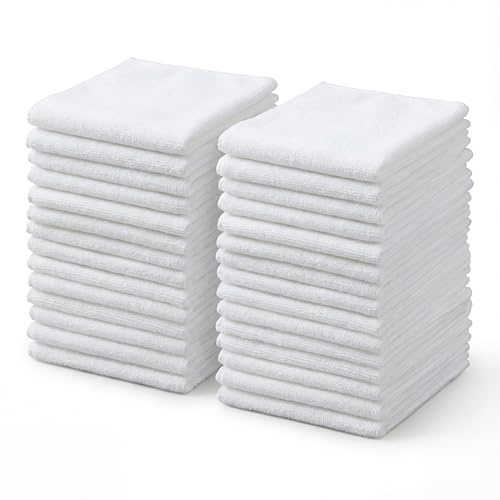 Hestya 30 Pcs Microfiber Face Cloths Fast Drying Face Wash Cloth Reusable Facial Cleansing Cloths for Adult Spa Sport Beauty (White,25 x 25 cm)