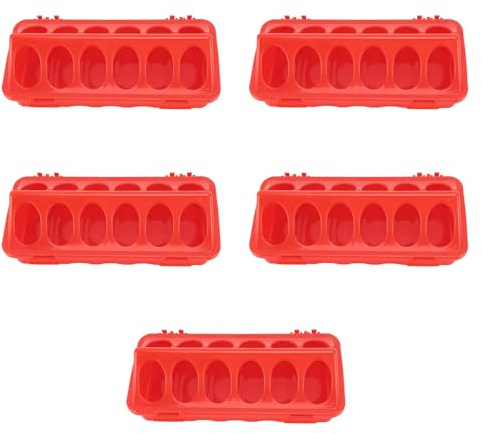 Hamwesh Alimentador de Aves de Corral con Tapa Abatible de Plástico de 5 Uds, Alimentación Automática sin Residuos con Agujeros para Pájaros, Pollitos y Palomas