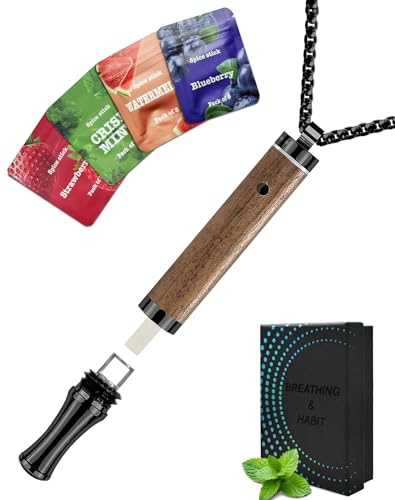 Anxiety Breathing Necklace with Resistance: 12PCS Filter Element (Mint + Blueberry + Strawberry + Watermelon), Wooden Breathlace, for Anxiety Relief, Breathing Exercises, Meditation