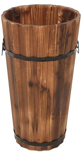 Zerodeko Carbonized Wood Umbrella Stand Large Vintage Style Umbrella Storage Bucket with Walking Stick Holder for Entryway Home Décor