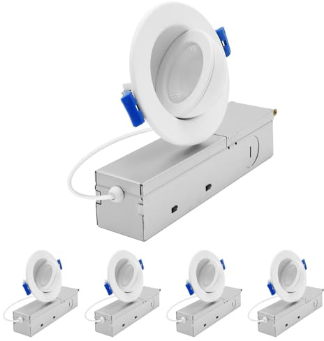 LUXRITE 2-Inch Floating Gimbal LED Recessed Spotlight, Adjustable 360° Rotation & 90° Tilt, Directional Recessed Light, 5CCT 2700K-5000K, CRI90, 7W, 600LM, Dimmable, IC Rated & ETL (4 Pack)