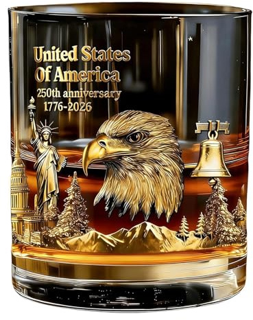 Whiskey Glasses - Elegant Timeless Design | Commemorative 250th Theme Tumbler 300ml Capacity | for Celebration Collection Bar Home Pub Party Honoring 1776-2026 for Bourbon Enthusiasts