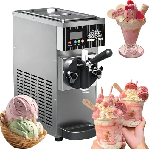 Macchina per gelato soft monogusto professionale da 450 W, capacità 3,5 l, con pre-raffreddamento e autopulizia, per ristoranti e snack bar.(Silver)