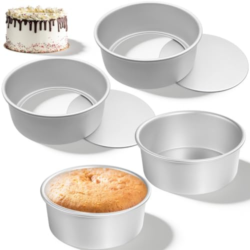 4 Pezzi Teglia Torta 22cm Tonda Alluminio con Fondo Removibile, Tortiere Rotonde Forno Torte Rotonda Rivestimento Antiaderente, Stampi Rotondi Teglia Tonda per Matrimonio, Compleanno Torta, Lasagned