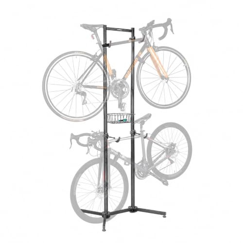 Relaxdays bike rack, holds 2 bikes, MBT, road bike, e-bike, black | freestanding, basket, HxWxD: 210x75x61 cm, bike rack