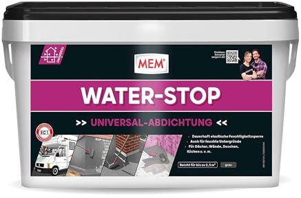MEM Water Stop, Universalabdichtung und Feuchtigkeitssperre, Optimal geeignet für die Innen- und Außenanwendung, Lösemittel-, silikon- und bitumenfrei, Dichtet sofort, Grau, 6 kg
