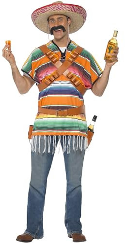 Smiffys Tequila Shooter Herrenkostüm, mit Poncho, Patronengürtel, Gürtel und Flaschen-Holster