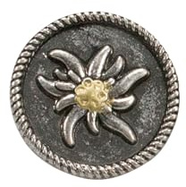 Alpenflüstern Ansteck-Pins Edelweiß rund - Trachten-Anstecker, Trachtenschmuck für Damen und Herren (bicolor-farben) API043