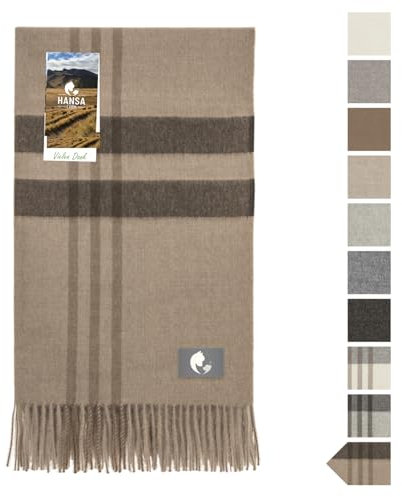 HANSA-FARM | Extra große Baby Alpaka Decke - 200 x 130 cm - Kuschelig weich aus 100% Baby Alpakawolle (kratzfrei, ungefärbt) Plaid Tagesdecke & Alpaka Wolldecke - Braun kariert
