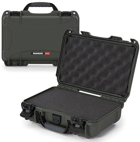 NANUK 909 – Wasserdichter Schutzkoffer aus NK-7-Kunststoff mit individuell anpassbarem Schaumstoff-Einsatz (32 x 22,9 x 11,2 cm) (Olive) | 32 x 23 x 11,2 cm, Schutz für Kamera, Elektronik und empfindliche Ausrüstung, anpassbarer Schaumstoff für präzise Passform