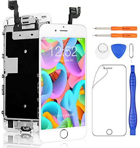 Yodoit Écran pour iPhone 6s LCD Vitre Tactile Complet Remplacement Assemblé avec Caméra Frontale, Bouton Home, Haut Parleur Interne + Outil de Réparation (4,7 Pouces Blanc)